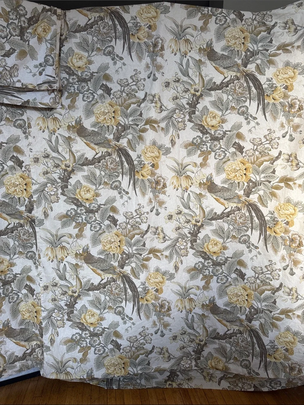 Elegant Pottery Barn, Chinoiserie, Linen, Peacock, Queen Duvet, Sham Set  EUC
